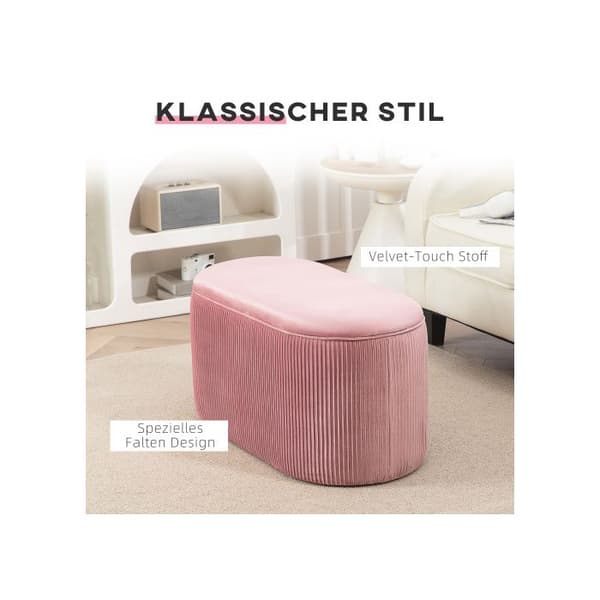 HOMCOM rosa bänk Bänk med stoppning och förvaring, elegant sammetsöverdrag, 81x40x41 cm