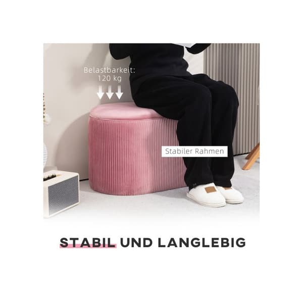 HOMCOM rosa bänk Bänk med stoppning och förvaring, elegant sammetsöverdrag, 81x40x41 cm