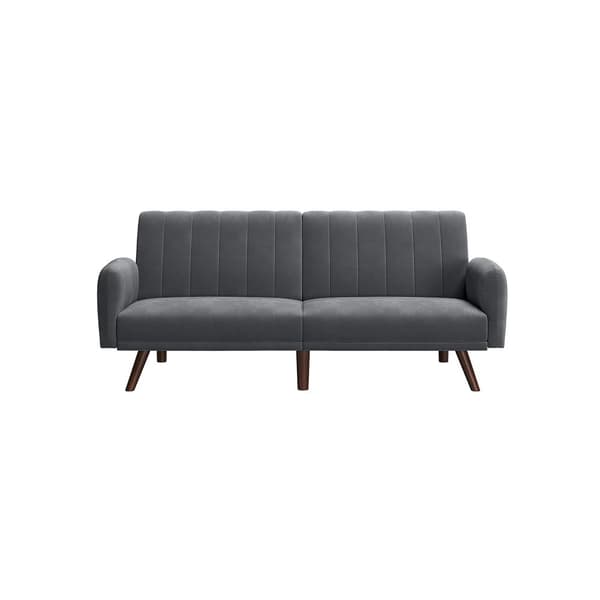 Bäddsoffa med grå sammetsöverdrag