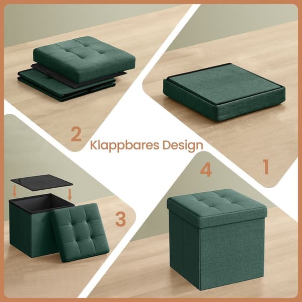 Rootz 30 cm sæde med opbevaring - sammenfoldelig sædebryst - opbevaringsboks - 22L kapacitet - 30 x 30 x 30 cm - grønt linnimitetsstof