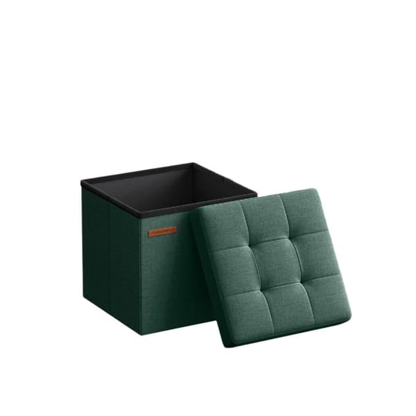 Rootz 30 cm sæde med opbevaring - sammenfoldelig sædebryst - opbevaringsboks - 22L kapacitet - 30 x 30 x 30 cm - grønt linnimitetsstof