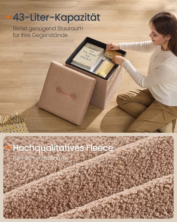 Rootz Brown Storage Stool - Seat Chest - Folding Ottoman - 43L Capacity - 38cm x 38 cm x 38 cm
