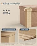 Miniatyrbild 6 av 7: Rootz Brown Storage Stool - Seat Chest - Folding Ottoman - 43L Capacity - 38cm x 38 cm x 38 cm
