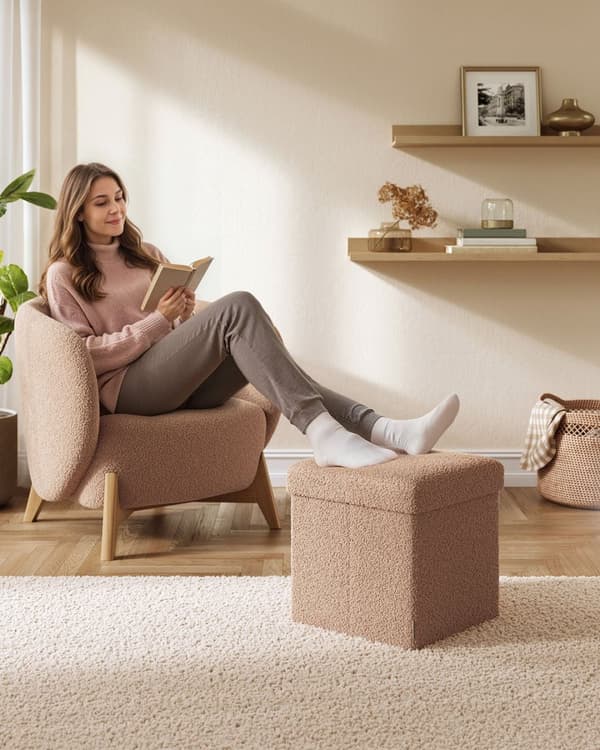 Rootz Brown Storage Stool - Seat Chest - Folding Ottoman - 43L Capacity - 38cm x 38 cm x 38 cm