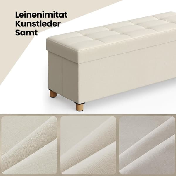 Rootz Foldble Storage Bench - Seast -jakkara - Ottomaanien varastointi - 112L kapasiteetti - 38 x 110 x 40 cm - verhoiltu MDF ja liinavaatteet
