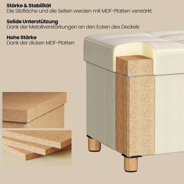 Rootz Foldble Storage Bench - Seast -jakkara - Ottomaanien varastointi - 112L kapasiteetti - 38 x 110 x 40 cm - verhoiltu MDF ja liinavaatteet