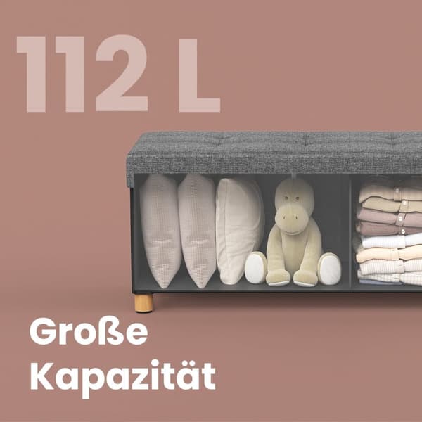 Rootz sammenfoldelig bænkestol - Opbevaring Ottoman - Grå - Maksimerer plads - 38 cm x 110 cm x 40 cm