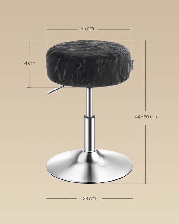 ROOTZ MAKEUP AFTOOL - Skønhedsafføring - Forfængelighedsstol - Højdejusterbar og roterbar - 38 cm D x 44-60 cm H - Sort