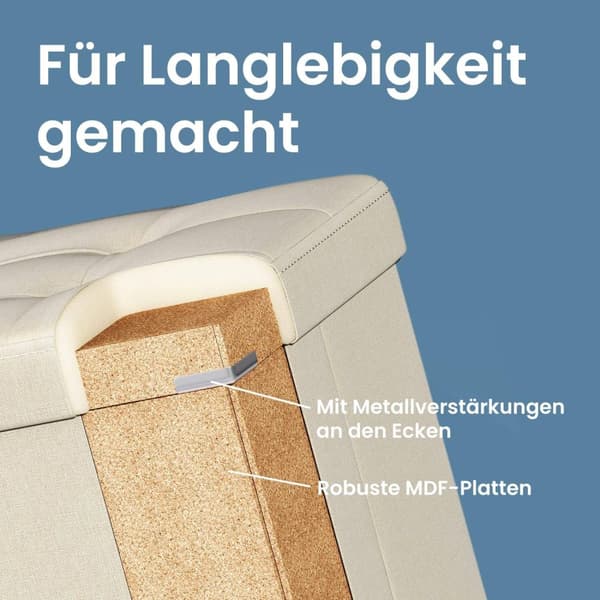 Rootz Seat Chest Storage Bench - Klädda förvaring Ottoman - Linen Bench - Håller 300 kg - 38 x 110 x 38 cm