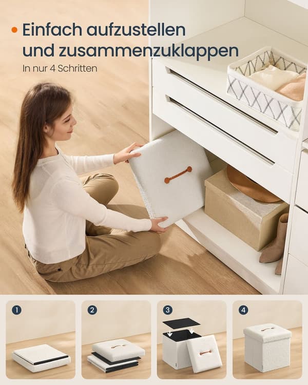 Rootz Storage Stool - istuinrinta - ottomaani - 43L kapasiteetti - Valkoinen MDF & Fleece - 38x38x38cm