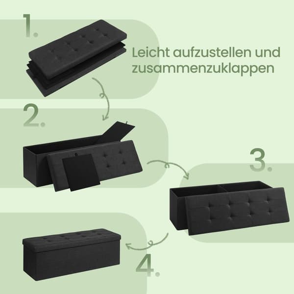 Rootz lagringsäte bröstkorg - ottoman - förvaringsbänk - max 300 kg kapacitet - linne tyg - 110 cm x 38 cm x 38 cm