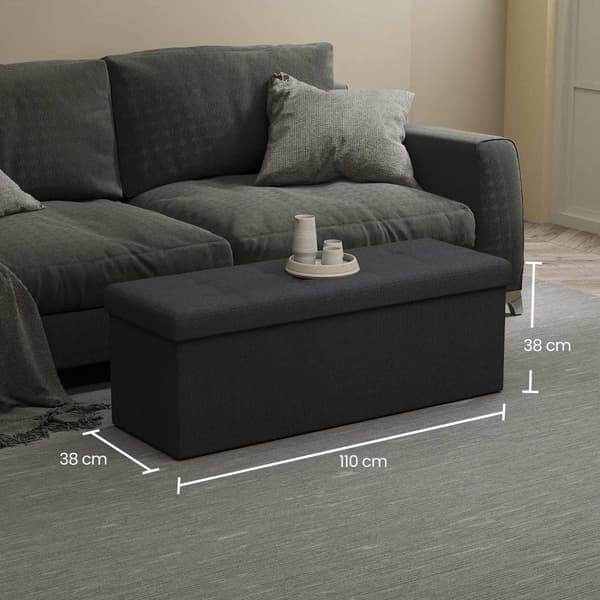 Rootz lagringsäte bröstkorg - ottoman - förvaringsbänk - max 300 kg kapacitet - linne tyg - 110 cm x 38 cm x 38 cm