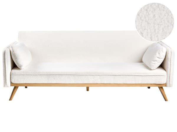 Sovesofa Off-White Boucle Polstring Klikk-Klack Sovemekanisme Minimalistisk Stil