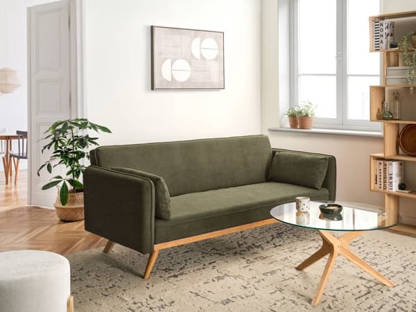 Sovesofa Grønt Stoff Polstring Klikk-Klack Sovemekanisme Minimalistisk Stil