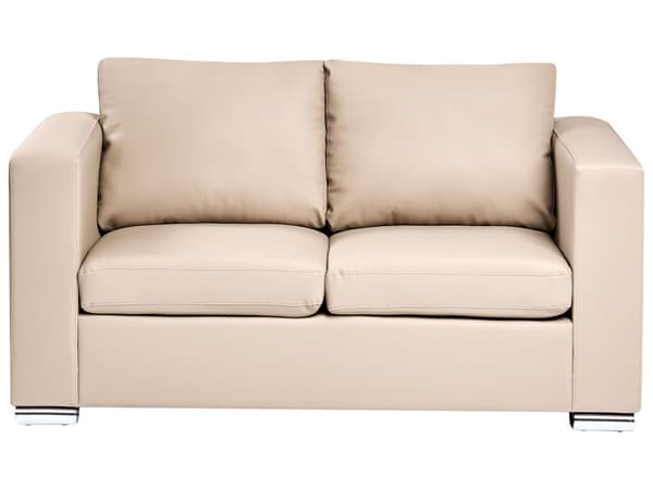 Sofagruppe Beige Spaltskinn Imitert skinn 3-seter 2-seter Lenestol Ben i krom Retro design Stue
