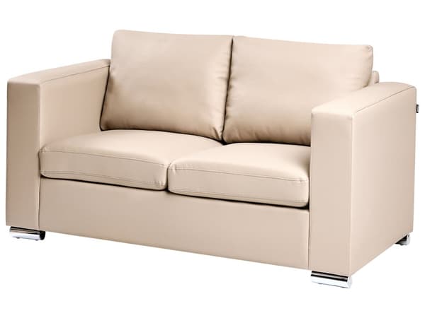 Sofagruppe Beige Spaltskinn Imitert skinn 3-seter 2-seter Lenestol Ben i krom Retro design Stue