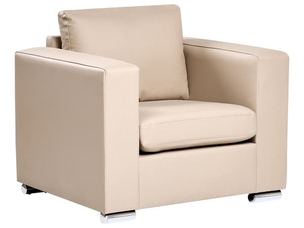 Sofagruppe Beige Spaltskinn Imitert skinn 3-seter 2-seter Lenestol Ben i krom Retro design Stue
