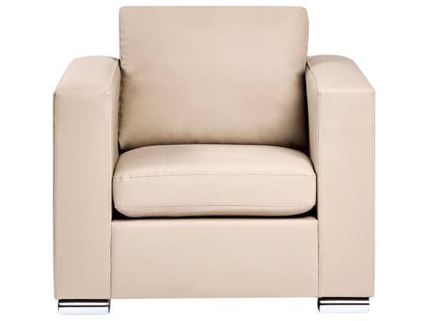Sofagruppe Beige Spaltskinn Imitert skinn 3-seter 2-seter Lenestol Ben i krom Retro design Stue
