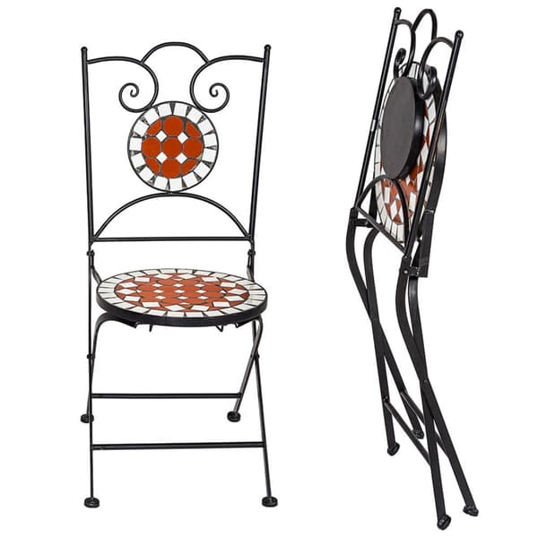 Cafésæt med mosaik, 2 stole + bord Ø 60 cm - brun