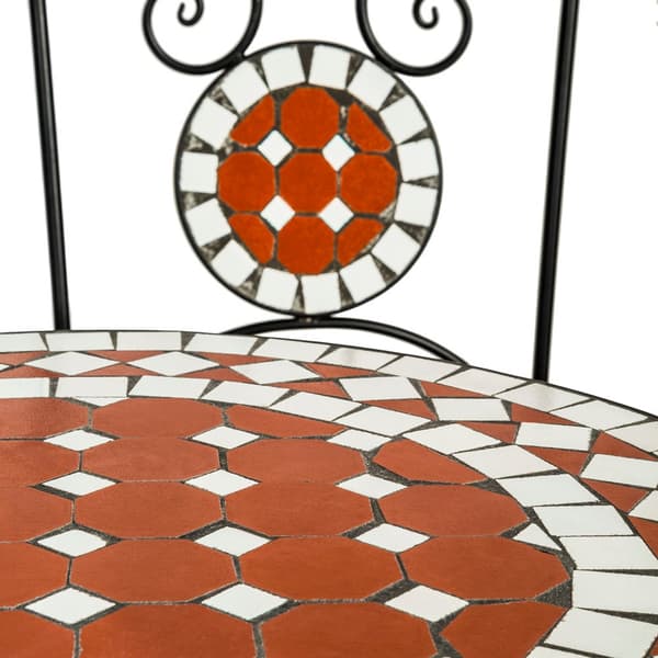 Cafésæt med mosaik, 2 stole + bord Ø 60 cm - brun