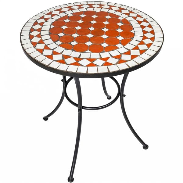 Cafésæt med mosaik, 2 stole + bord Ø 60 cm - brun