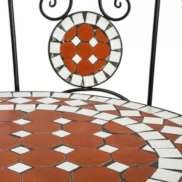 Cafésæt med mosaik, 2 stole + bord Ø 60 cm - brun