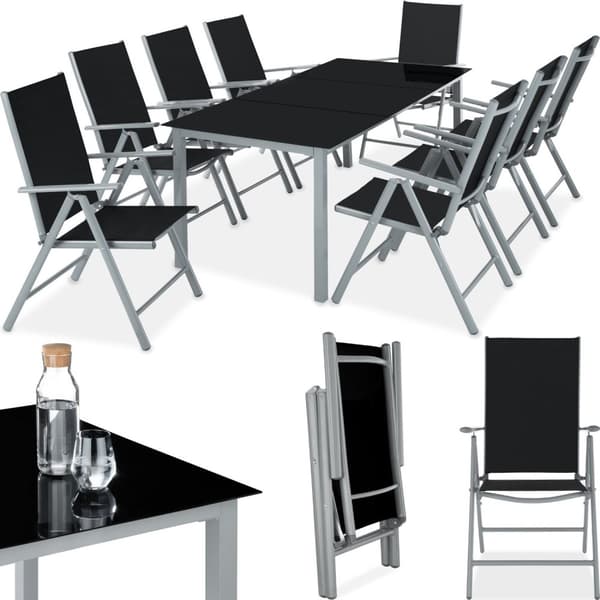Aluminium havemøbler, bord og 8 stole - sølv