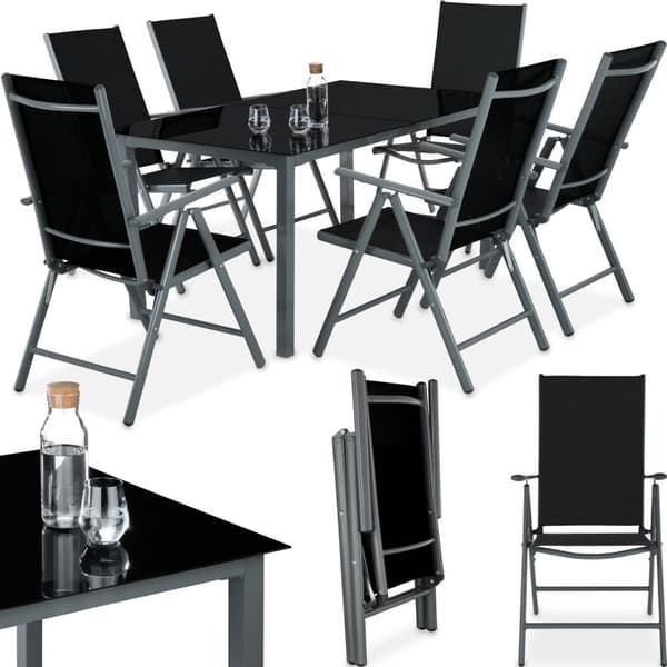 Aluminium havemøbler, bord og 6 stole - anthrazit