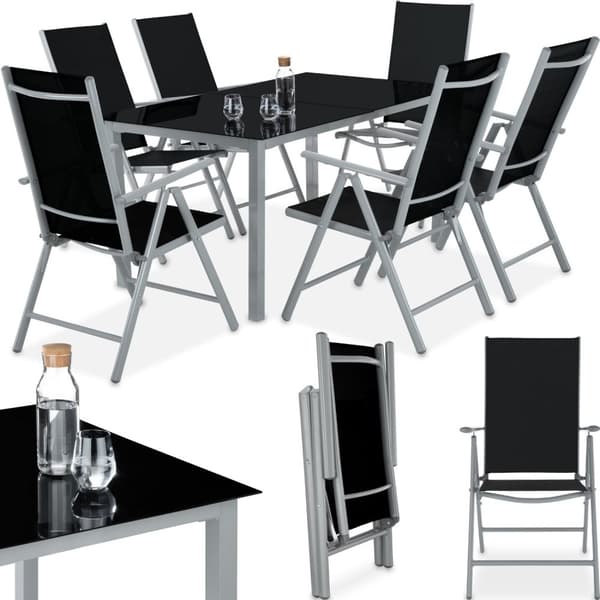 Aluminium havemøbler, bord og 6 stole - sølv