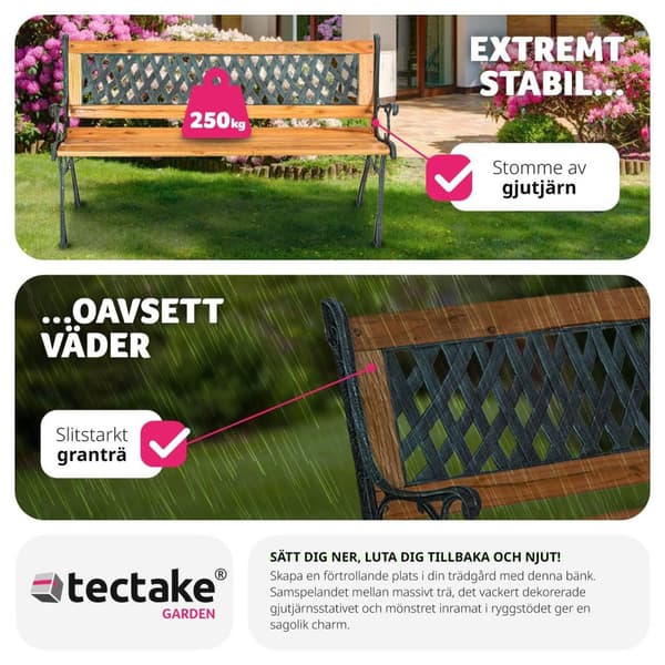 Trädgårdsbänk Tamara 2-sits av trä och gjutjärn 128x51x73cm - brun