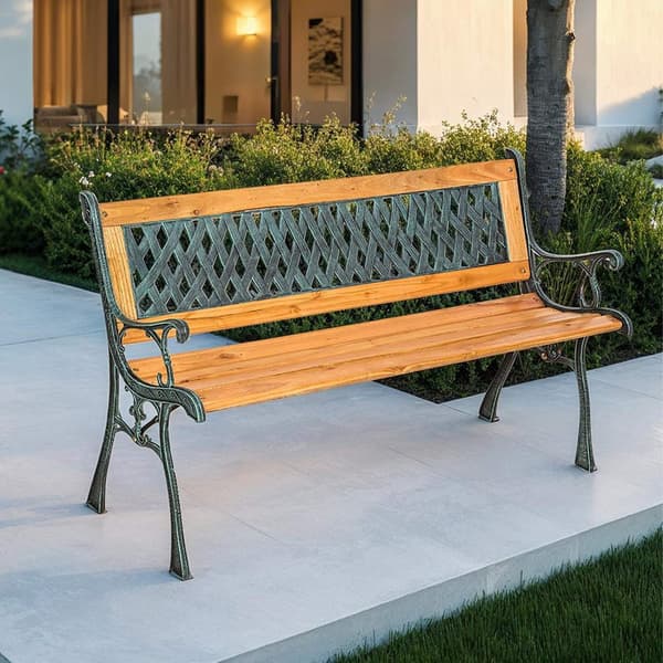Trädgårdsbänk Tamara 2-sits av trä och gjutjärn 128x51x73cm - brun