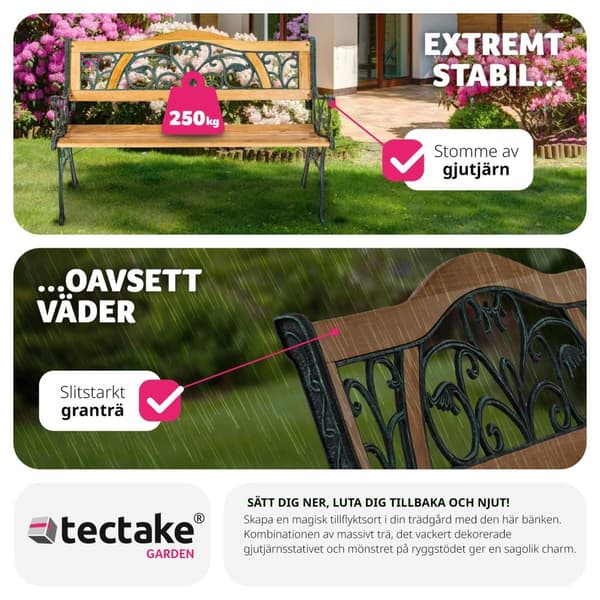 Trädgårdsbänk Kathi 2-sits av trä och gjutjärn 124x60x83cm - brun