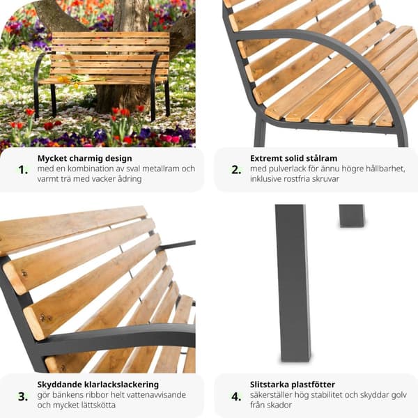 Trädgårdsbänk Micha 2-sits av trä 119,5x 62x83cm - brun