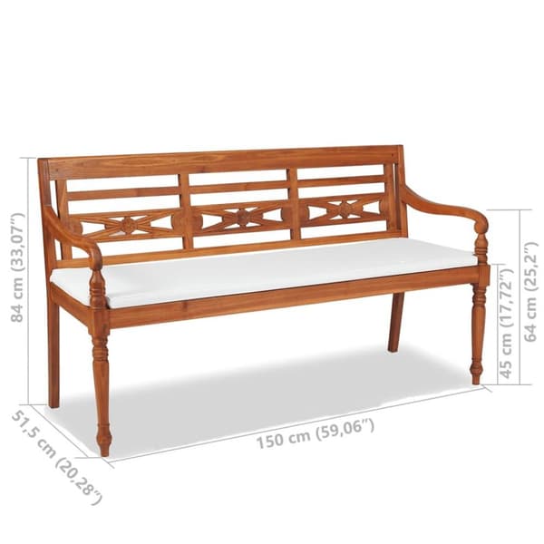 vidaXL Bataviabänk med dyna 150 cm teak