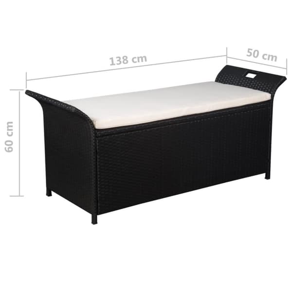 vidaXL Förvaringsbänk med dyna 138 cm konstrotting svart
