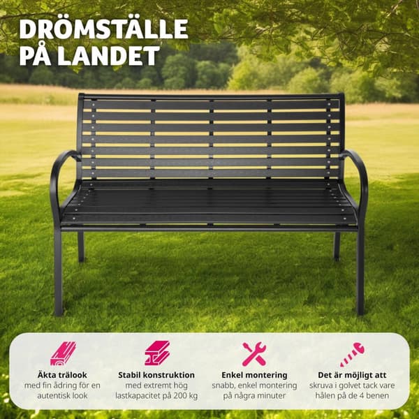 Trädgårdsbänk Pino 3-sits 126x62x81,5cm - svart