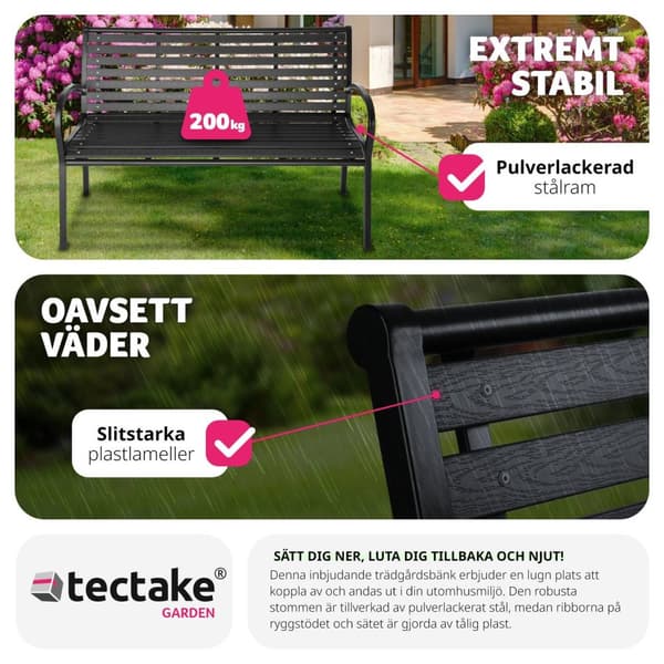 Trädgårdsbänk Pino 3-sits 126x62x81,5cm - svart