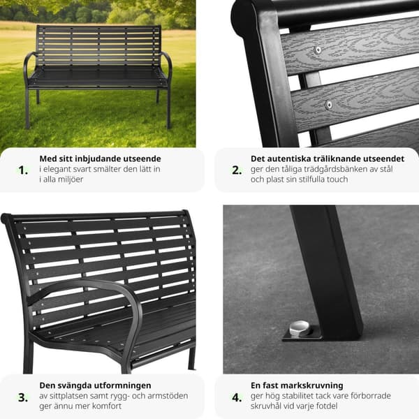 Trädgårdsbänk Pino 3-sits 126x62x81,5cm - svart