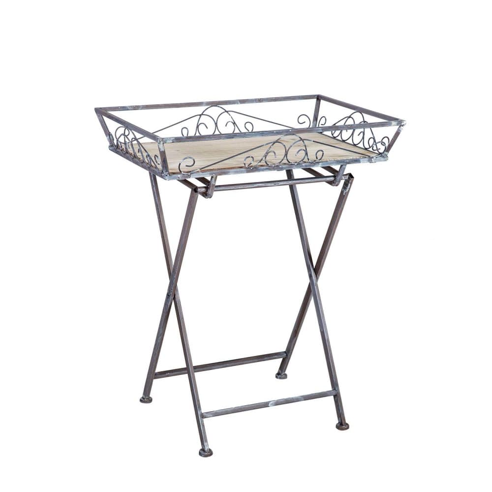 Tarjoilupöytä VOLTA, 60x40xH73cm, kokoontaitettava, puinen pöytälevy, metallirunko, väri: antiikinharmaa