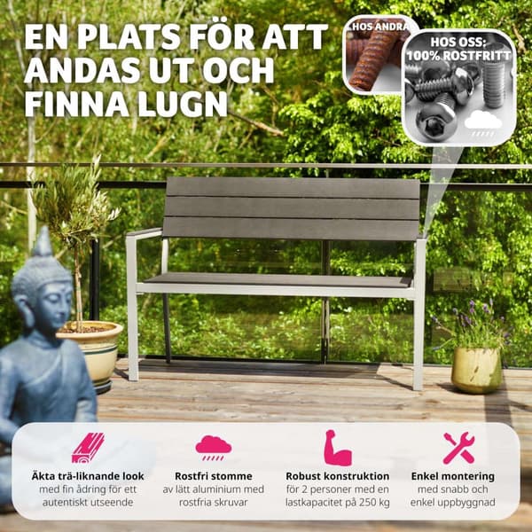 Trädgårdsbänk Line 2-sits med aluminiumram 128x59x88cm - ljusgrå/vit