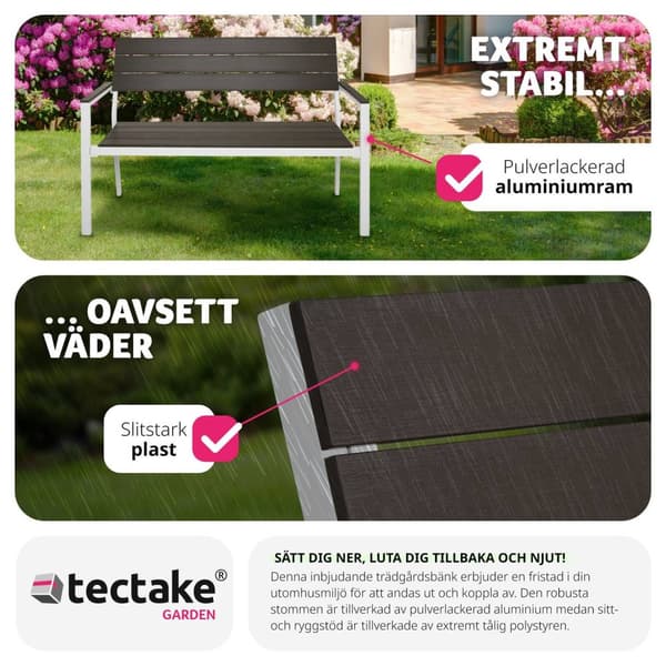 Trädgårdsbänk Line 2-sits med aluminiumram 128x59x88cm - ljusgrå/vit