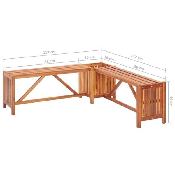 vidaXL Hagehjørnebenk med plantekasse 117x117x40 cm heltre akasie