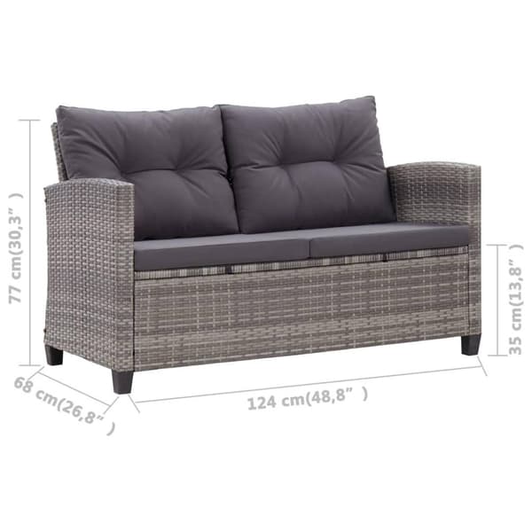 vidaXL Trädgårdssoffa 2-sits med dynor grå 124 cm konstrotting