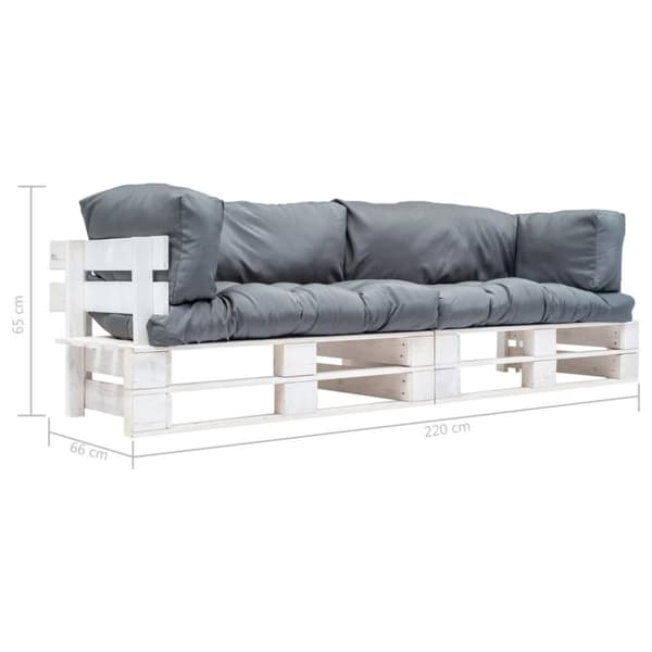 vidaXL Pallsoffa 2 delar med grå dynor furu