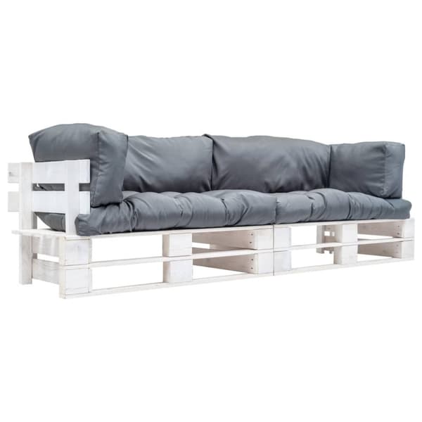 vidaXL Pallsoffa 2 delar med grå dynor furu