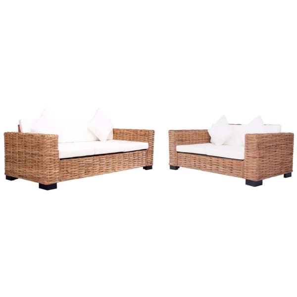 vidaXL sofasæt i 2 dele med hynder naturligt rattan