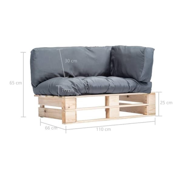vidaXL Pallsoffa med dynor grå massiv furu