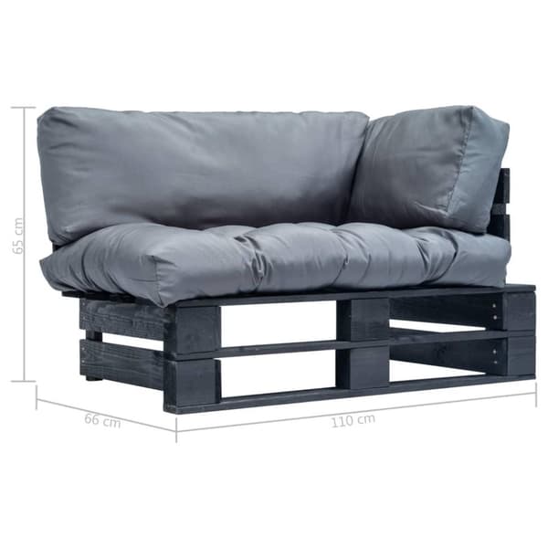 vidaXL Pallsoffa med gråa dynor furu