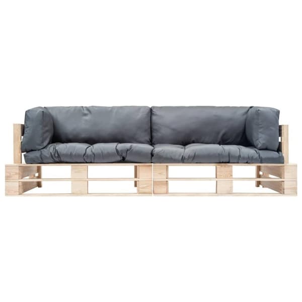 vidaXL Pallsoffa 2 delar med grå dynor furu