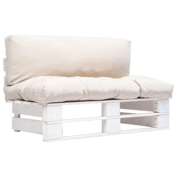 vidaXL Pallsoffa med sandfärgade dynor furu